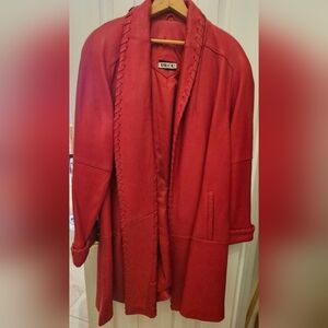 Vintage Tibor Red Leather Trench Coat Open Front Duster Jacket Women Sz 1X